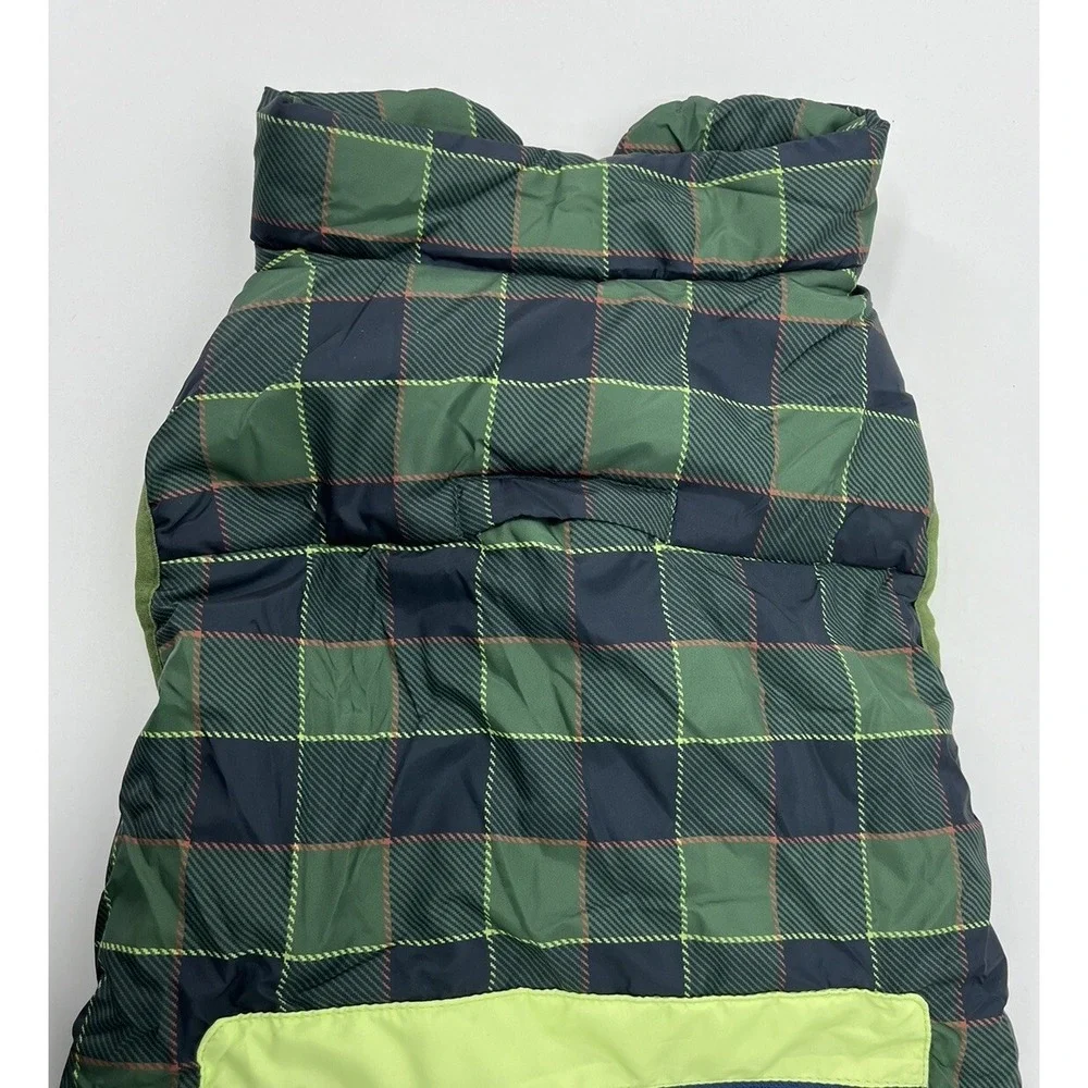 Bark Dog Puffer Vest Jacket Plaid Size Medium Barkbox Green